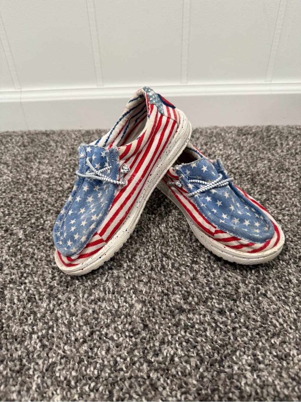 Hey Dude Kids Moccasins American Flag Red White Blue